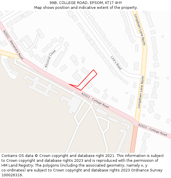 99B, COLLEGE ROAD, EPSOM, KT17 4HY: Location map and indicative extent of plot