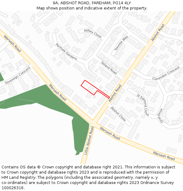 9A, ABSHOT ROAD, FAREHAM, PO14 4LY: Location map and indicative extent of plot