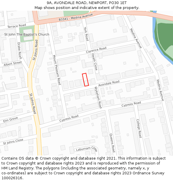 9A, AVONDALE ROAD, NEWPORT, PO30 1ET: Location map and indicative extent of plot