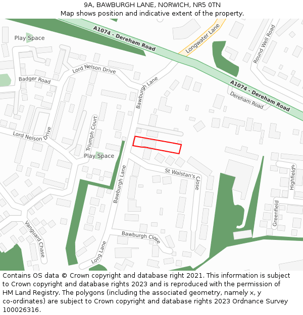 9A, BAWBURGH LANE, NORWICH, NR5 0TN: Location map and indicative extent of plot