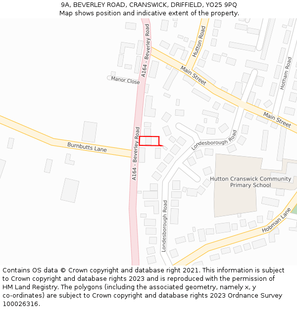 9A, BEVERLEY ROAD, CRANSWICK, DRIFFIELD, YO25 9PQ: Location map and indicative extent of plot