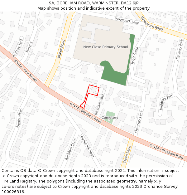 9A, BOREHAM ROAD, WARMINSTER, BA12 9JP: Location map and indicative extent of plot