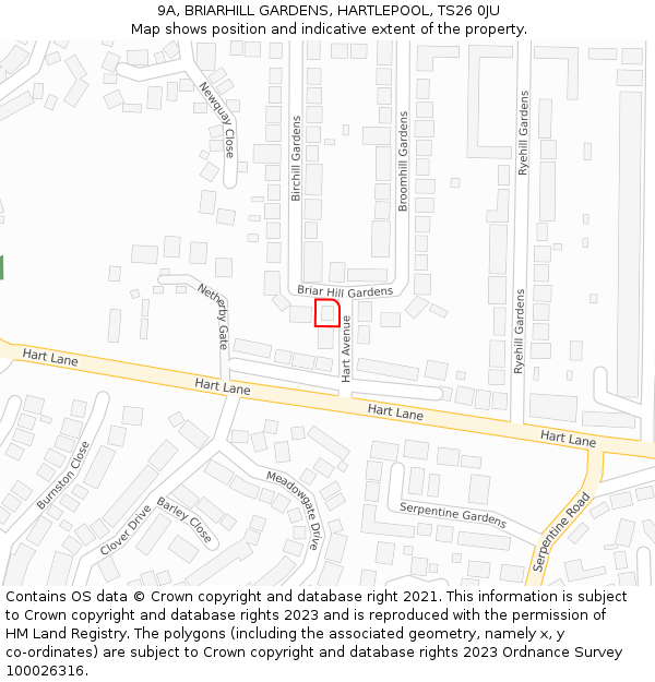 9A, BRIARHILL GARDENS, HARTLEPOOL, TS26 0JU: Location map and indicative extent of plot