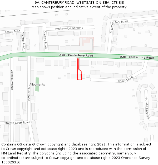 9A, CANTERBURY ROAD, WESTGATE-ON-SEA, CT8 8JS: Location map and indicative extent of plot