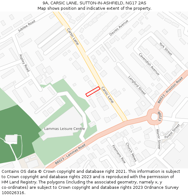 9A, CARSIC LANE, SUTTON-IN-ASHFIELD, NG17 2AS: Location map and indicative extent of plot