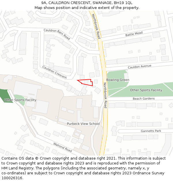 9A, CAULDRON CRESCENT, SWANAGE, BH19 1QL: Location map and indicative extent of plot