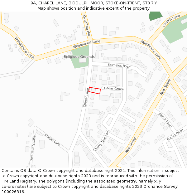 9A, CHAPEL LANE, BIDDULPH MOOR, STOKE-ON-TRENT, ST8 7JY: Location map and indicative extent of plot