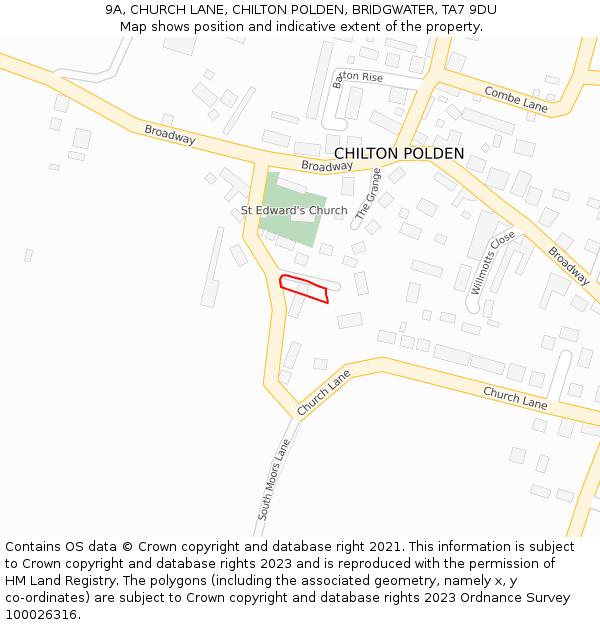 9A, CHURCH LANE, CHILTON POLDEN, BRIDGWATER, TA7 9DU: Location map and indicative extent of plot