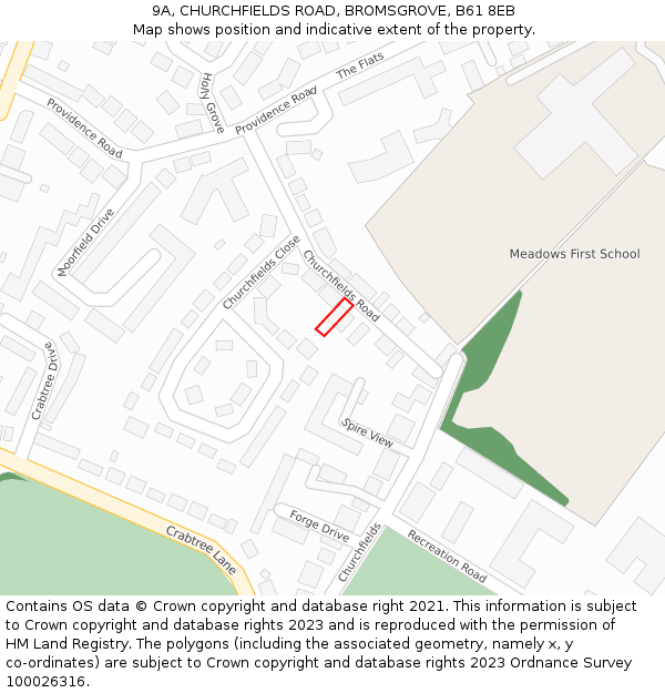 9A, CHURCHFIELDS ROAD, BROMSGROVE, B61 8EB: Location map and indicative extent of plot