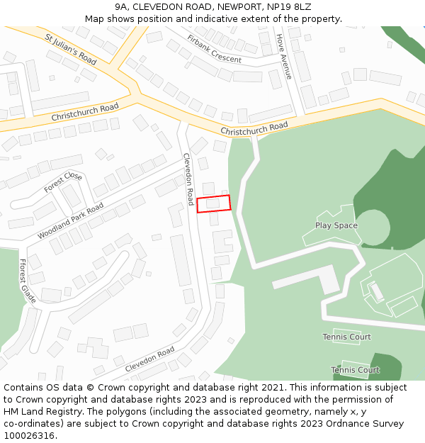 9A, CLEVEDON ROAD, NEWPORT, NP19 8LZ: Location map and indicative extent of plot