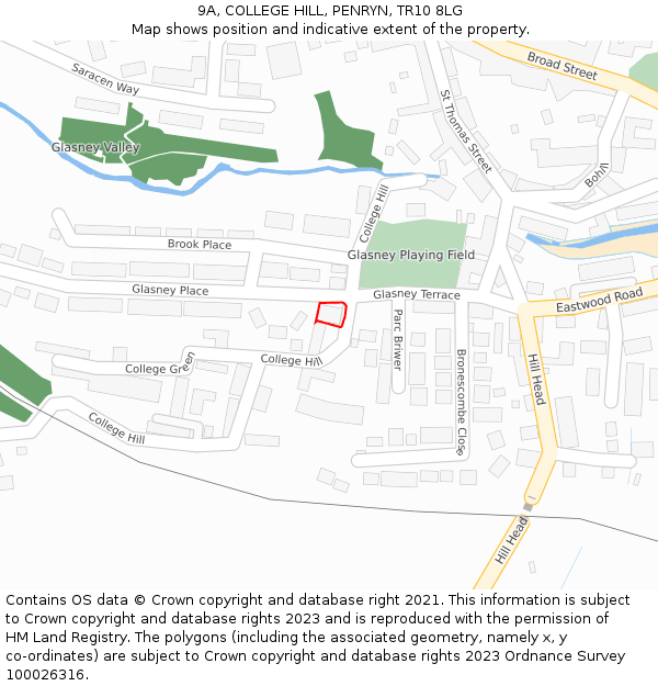 9A, COLLEGE HILL, PENRYN, TR10 8LG: Location map and indicative extent of plot