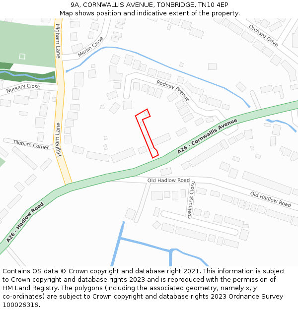 9A, CORNWALLIS AVENUE, TONBRIDGE, TN10 4EP: Location map and indicative extent of plot