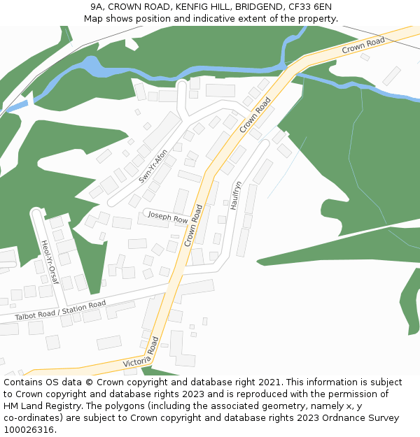 9A, CROWN ROAD, KENFIG HILL, BRIDGEND, CF33 6EN: Location map and indicative extent of plot