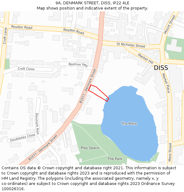 9A, DENMARK STREET, DISS, IP22 4LE: Location map and indicative extent of plot