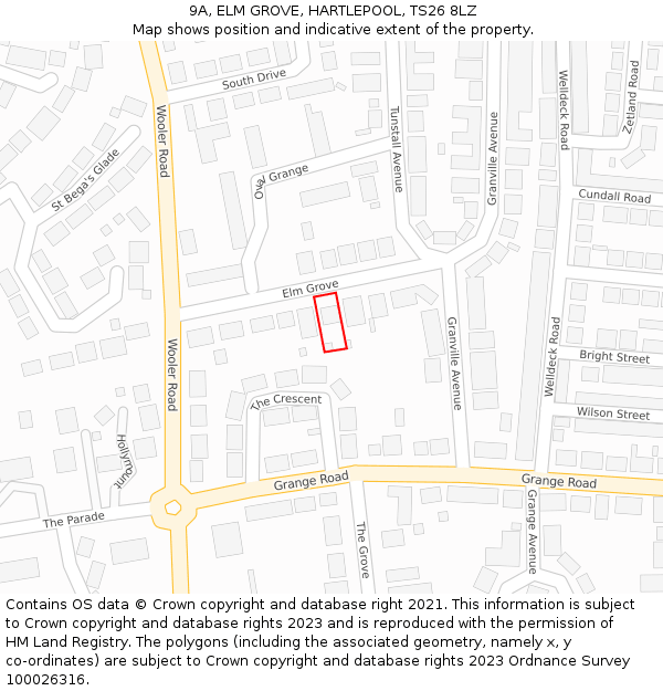 9A, ELM GROVE, HARTLEPOOL, TS26 8LZ: Location map and indicative extent of plot