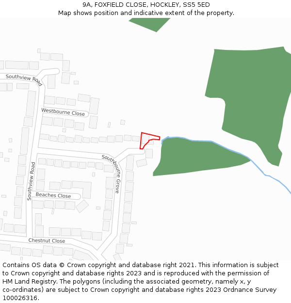 9A, FOXFIELD CLOSE, HOCKLEY, SS5 5ED: Location map and indicative extent of plot