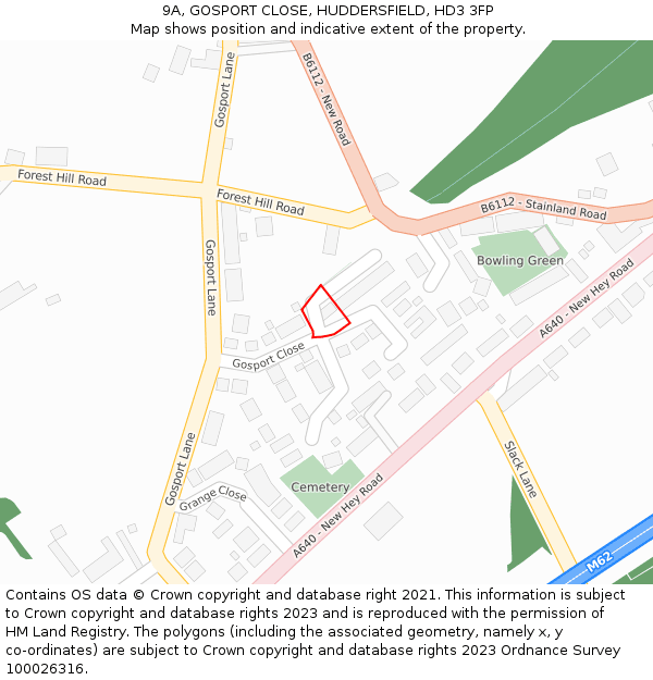 9A, GOSPORT CLOSE, HUDDERSFIELD, HD3 3FP: Location map and indicative extent of plot