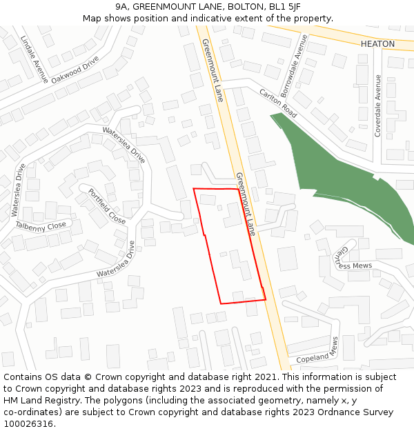 9A, GREENMOUNT LANE, BOLTON, BL1 5JF: Location map and indicative extent of plot