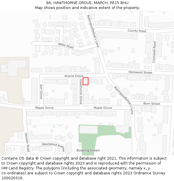 9A, HAWTHORNE GROVE, MARCH, PE15 8HU: Location map and indicative extent of plot