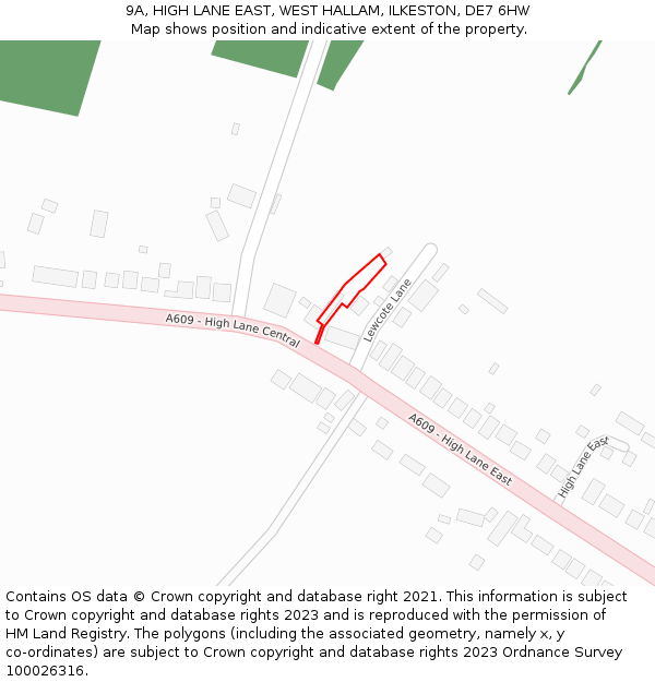 9A, HIGH LANE EAST, WEST HALLAM, ILKESTON, DE7 6HW: Location map and indicative extent of plot