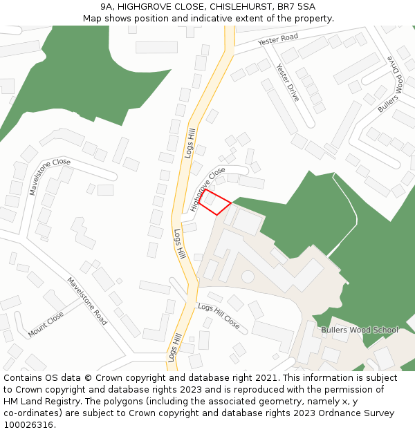 9A, HIGHGROVE CLOSE, CHISLEHURST, BR7 5SA: Location map and indicative extent of plot