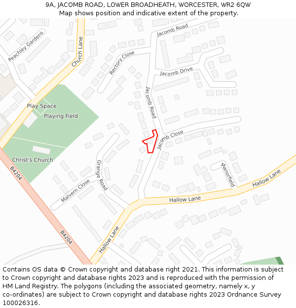 9A, JACOMB ROAD, LOWER BROADHEATH, WORCESTER, WR2 6QW: Location map and indicative extent of plot