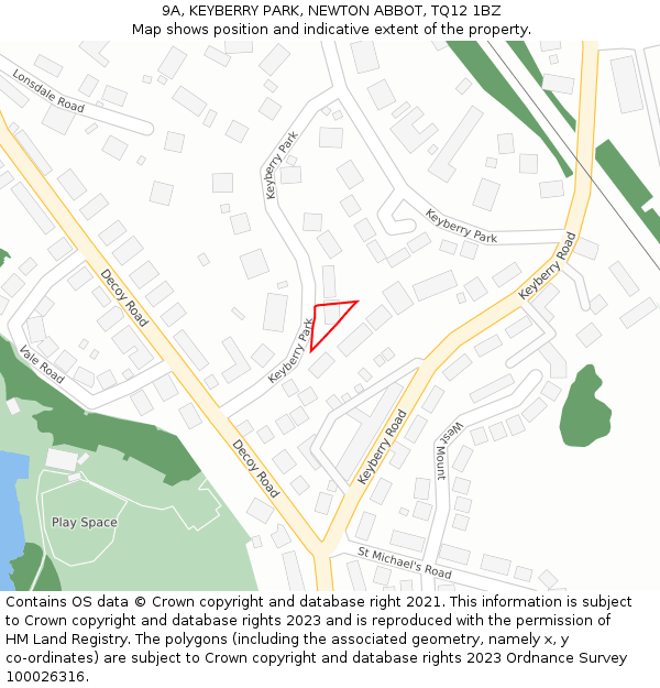 9A, KEYBERRY PARK, NEWTON ABBOT, TQ12 1BZ: Location map and indicative extent of plot