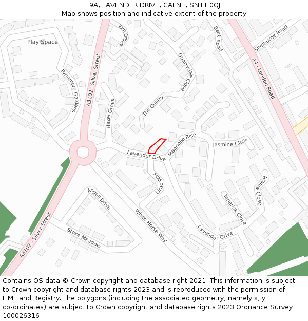 9A, LAVENDER DRIVE, CALNE, SN11 0QJ: Location map and indicative extent of plot