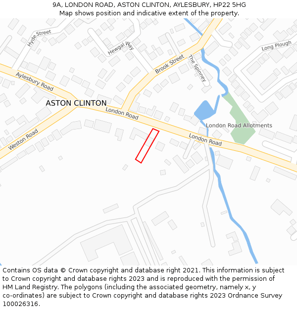 9A, LONDON ROAD, ASTON CLINTON, AYLESBURY, HP22 5HG: Location map and indicative extent of plot