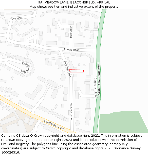 9A, MEADOW LANE, BEACONSFIELD, HP9 1AL: Location map and indicative extent of plot