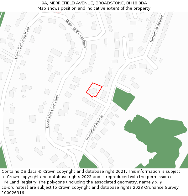 9A, MERRIEFIELD AVENUE, BROADSTONE, BH18 8DA: Location map and indicative extent of plot