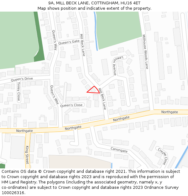 9A, MILL BECK LANE, COTTINGHAM, HU16 4ET: Location map and indicative extent of plot