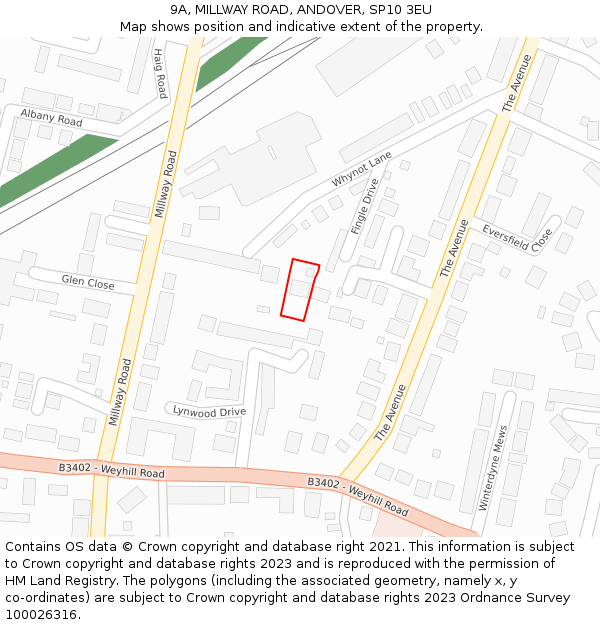 9A, MILLWAY ROAD, ANDOVER, SP10 3EU: Location map and indicative extent of plot