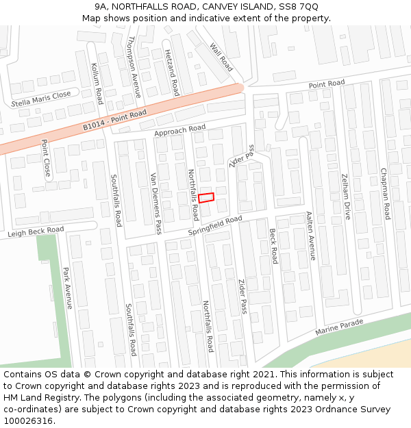 9A, NORTHFALLS ROAD, CANVEY ISLAND, SS8 7QQ: Location map and indicative extent of plot