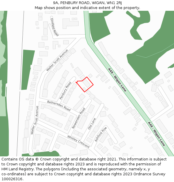 9A, PENBURY ROAD, WIGAN, WN1 2RJ: Location map and indicative extent of plot