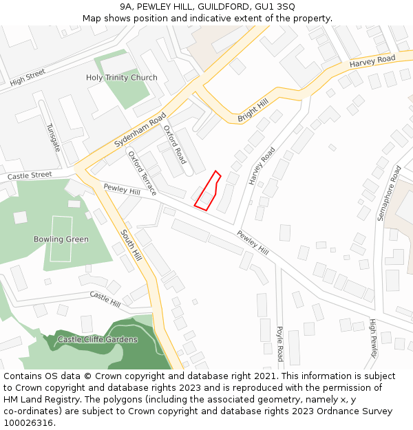 9A, PEWLEY HILL, GUILDFORD, GU1 3SQ: Location map and indicative extent of plot