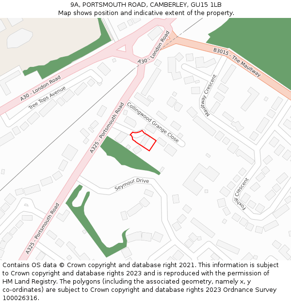 9A, PORTSMOUTH ROAD, CAMBERLEY, GU15 1LB: Location map and indicative extent of plot