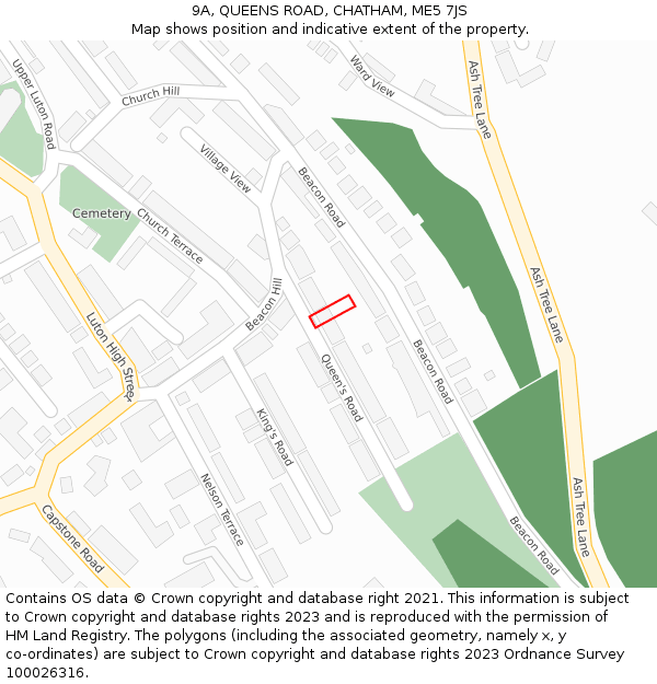 9A, QUEENS ROAD, CHATHAM, ME5 7JS: Location map and indicative extent of plot