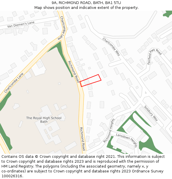 9A, RICHMOND ROAD, BATH, BA1 5TU: Location map and indicative extent of plot