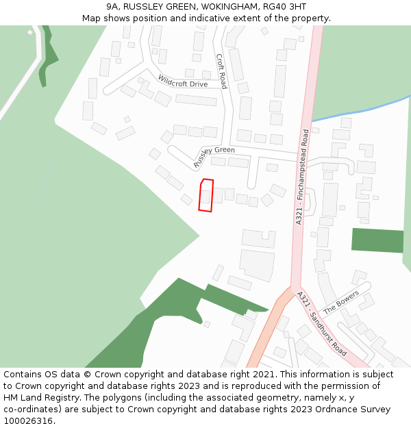 9A, RUSSLEY GREEN, WOKINGHAM, RG40 3HT: Location map and indicative extent of plot