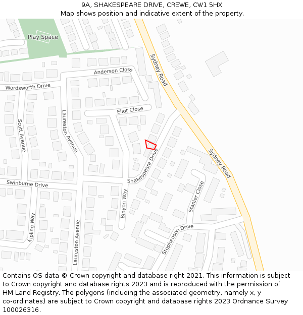 9A, SHAKESPEARE DRIVE, CREWE, CW1 5HX: Location map and indicative extent of plot