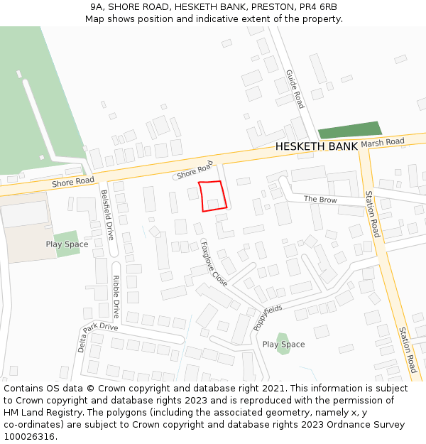 9A, SHORE ROAD, HESKETH BANK, PRESTON, PR4 6RB: Location map and indicative extent of plot