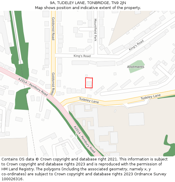 9A, TUDELEY LANE, TONBRIDGE, TN9 2JN: Location map and indicative extent of plot