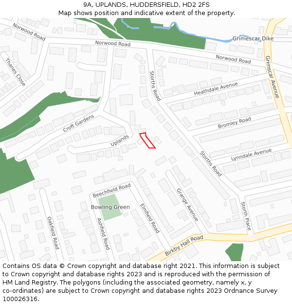 9A, UPLANDS, HUDDERSFIELD, HD2 2FS: Location map and indicative extent of plot