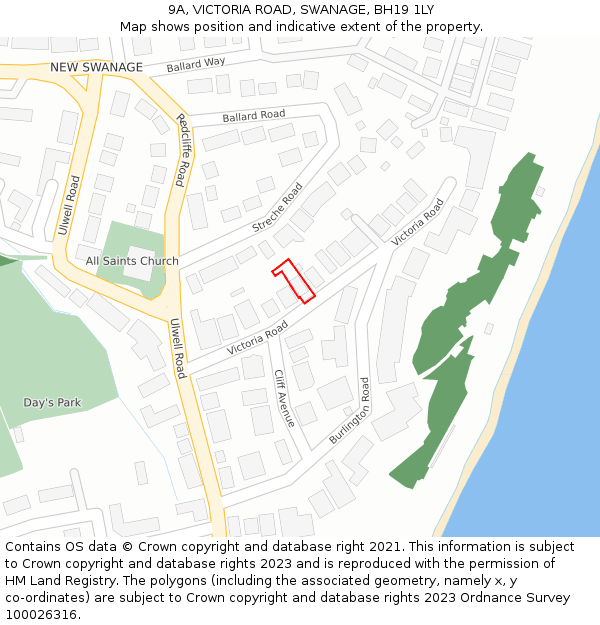 9A, VICTORIA ROAD, SWANAGE, BH19 1LY: Location map and indicative extent of plot