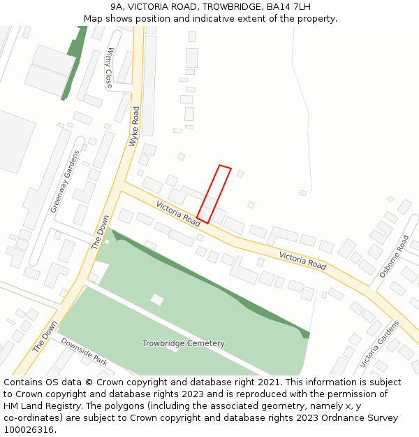 9A, VICTORIA ROAD, TROWBRIDGE, BA14 7LH: Location map and indicative extent of plot