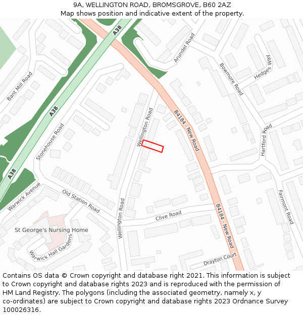 9A, WELLINGTON ROAD, BROMSGROVE, B60 2AZ: Location map and indicative extent of plot