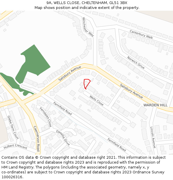 9A, WELLS CLOSE, CHELTENHAM, GL51 3BX: Location map and indicative extent of plot