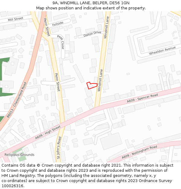 9A, WINDMILL LANE, BELPER, DE56 1GN: Location map and indicative extent of plot
