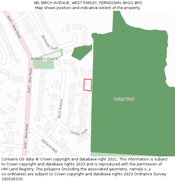 9B, BIRCH AVENUE, WEST PARLEY, FERNDOWN, BH22 8PG: Location map and indicative extent of plot